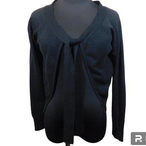 Aqua Open Front Cropped Sweater Ties At Chest Size Small Black Cardigan